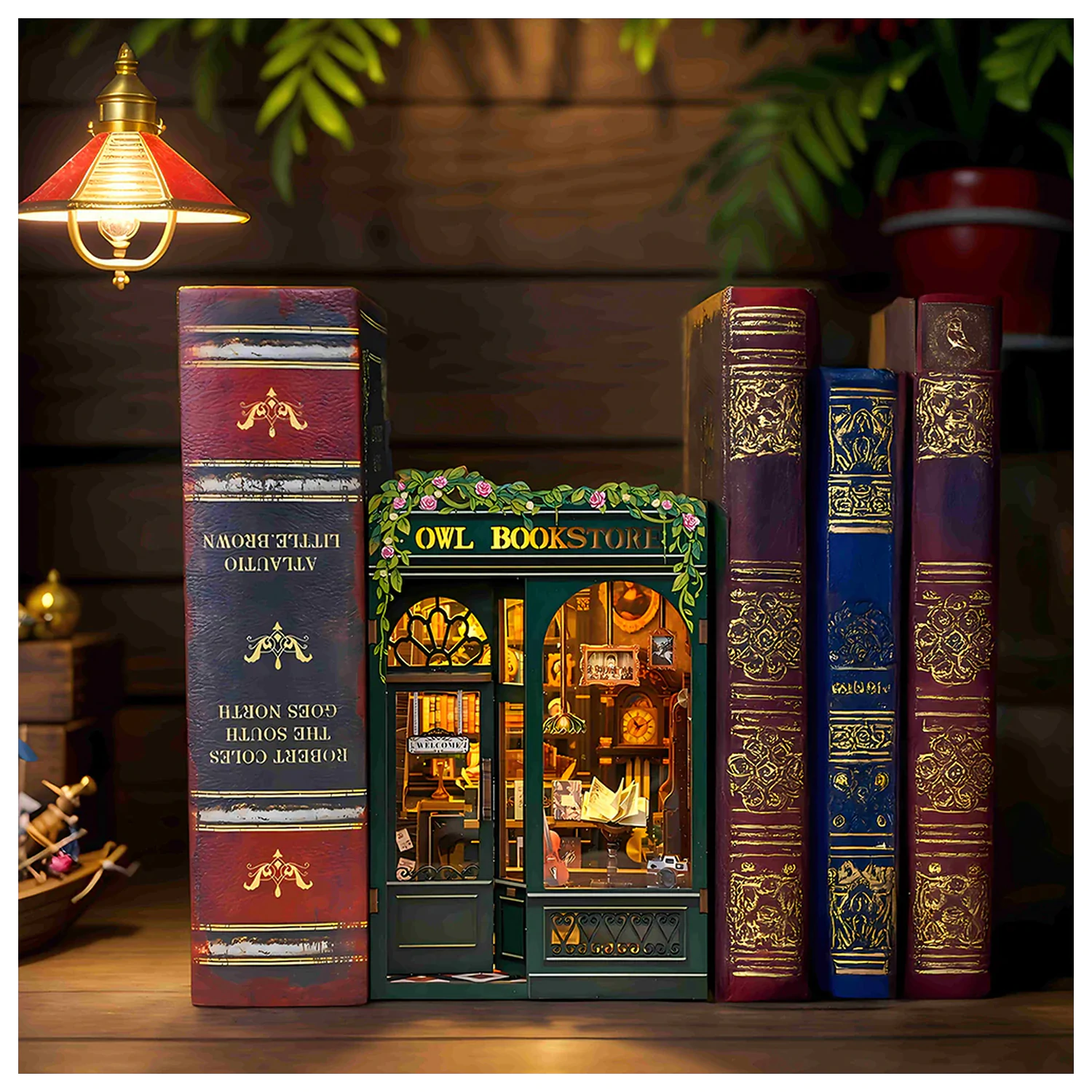 BOOK NOOK KIT DIY Owl Bookstore set de constructie de 139 piese + lumina LED poza produsului