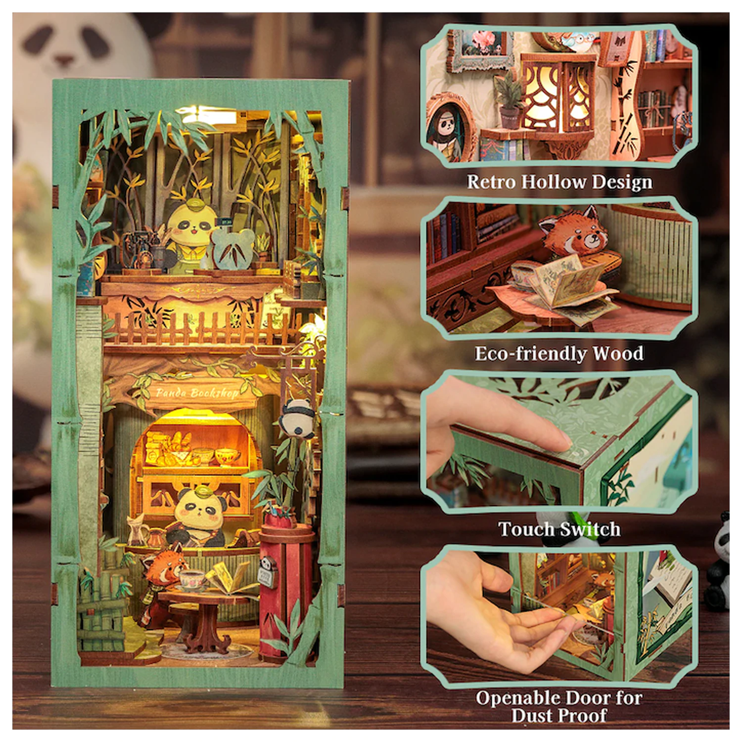 BOOK NOOK KIT DIY Panda Bookshop 239 piese + Lumina LED poza produsului