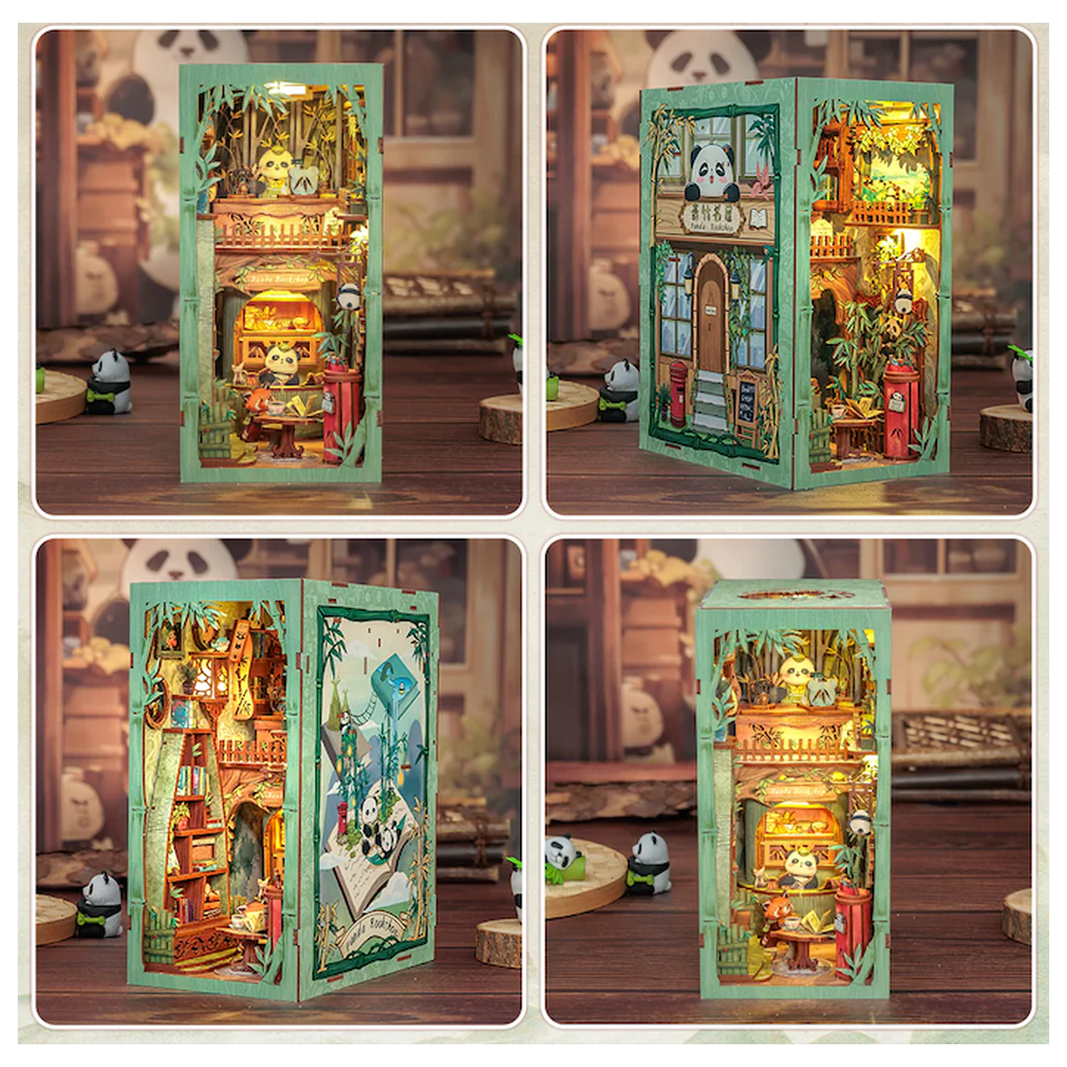 BOOK NOOK KIT DIY Panda Bookshop 239 piese + Lumina LED poza produsului