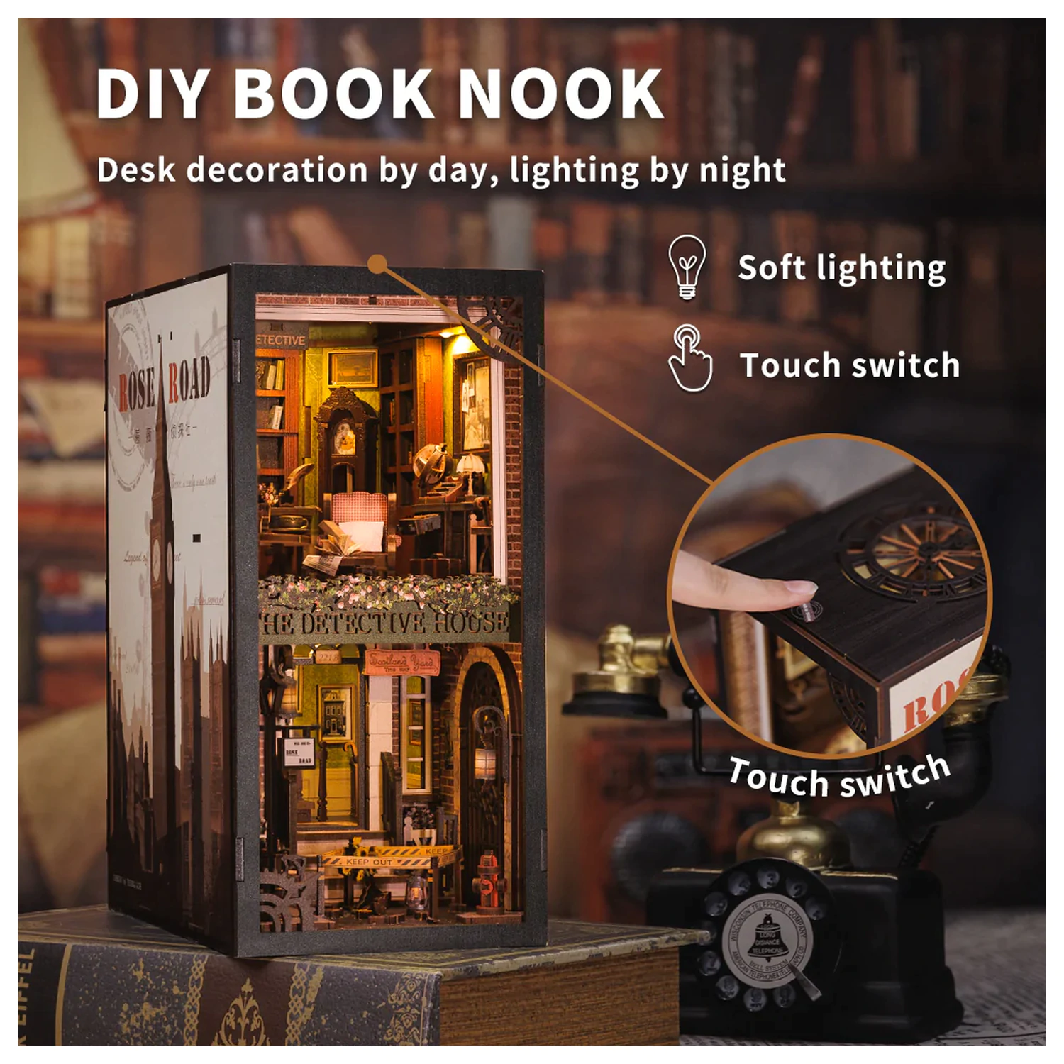 BOOK NOOK KIT DIY Rose Detective Agency set de constructie 322 piese + LED Light poza produsului
