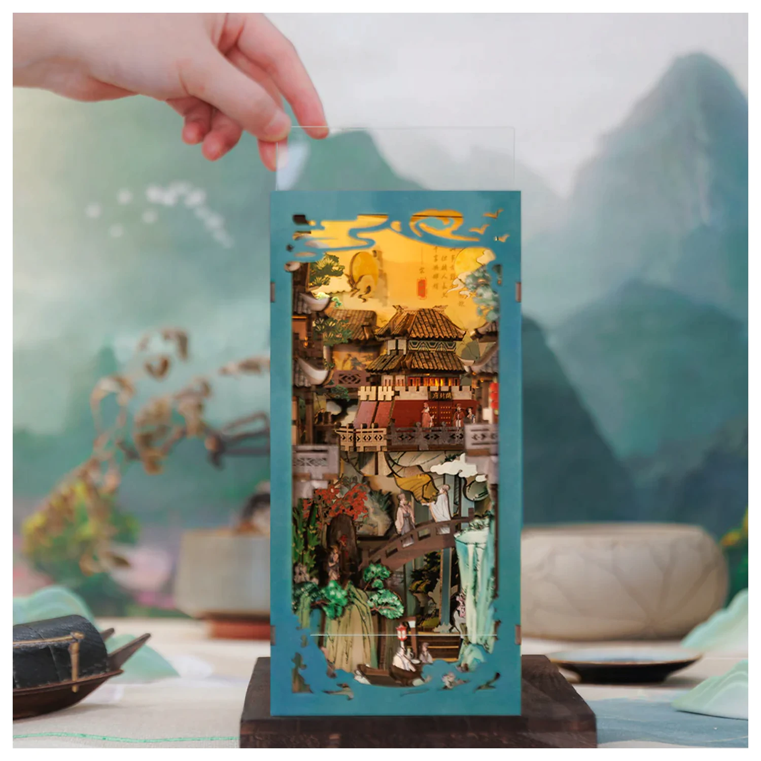 SET DE CONSTRUCTIE BOOK NOOK KIT DIY Su Dongpo's Life 280 piese + LED Light poza produsului