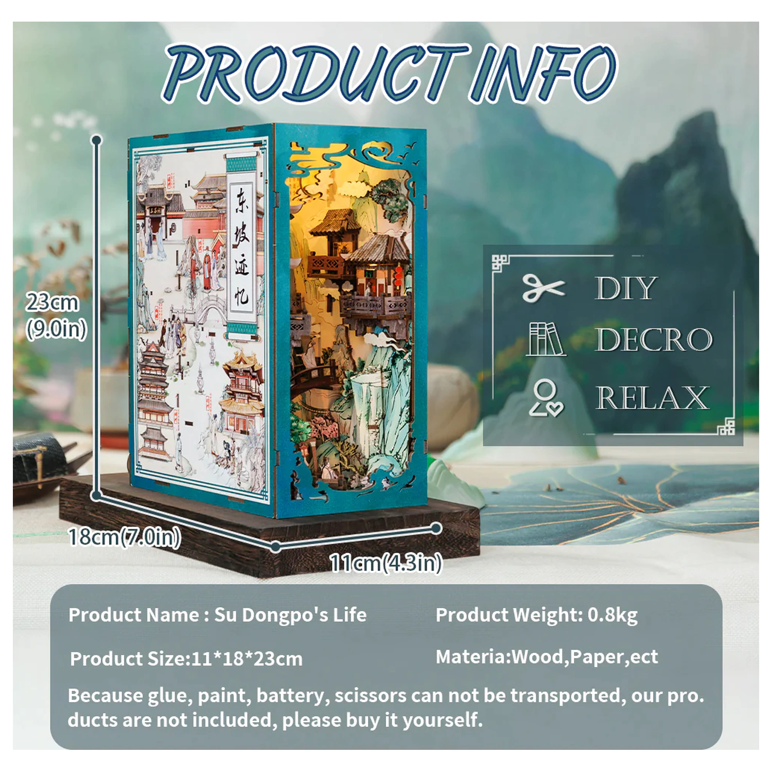 SET DE CONSTRUCTIE BOOK NOOK KIT DIY Su Dongpo's Life 280 piese + LED Light poza produsului