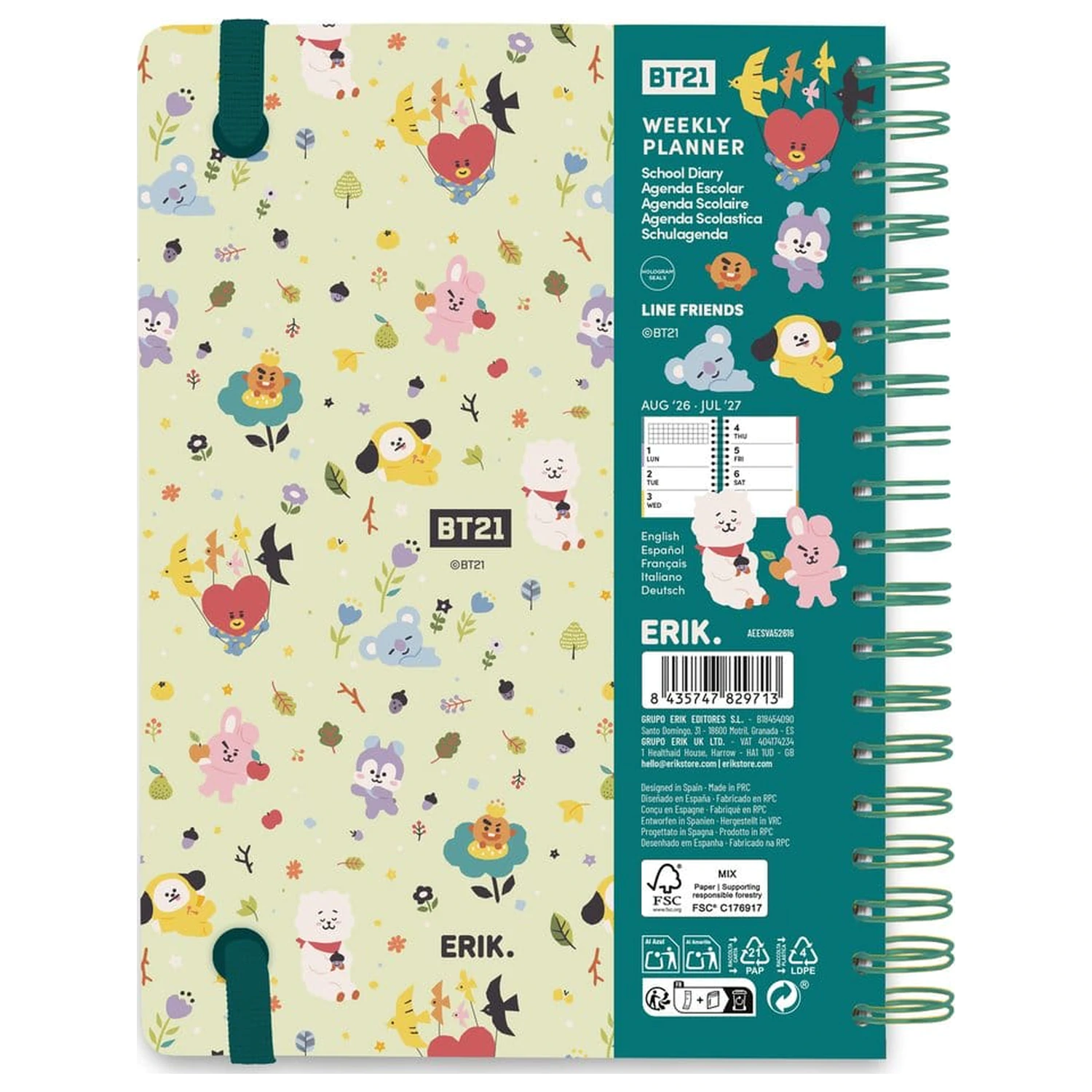BT21 School Diary weekly planner 2026/2027 A5 poza produsului