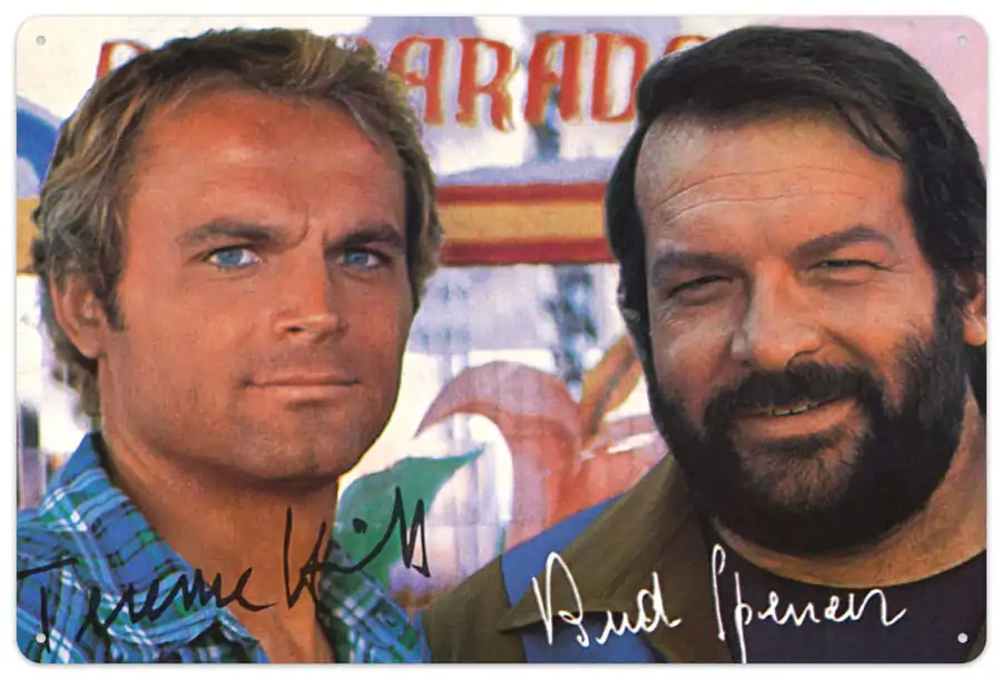 Bud Spencer & Terence Hill Tablă Metalică Autograf 20 x 30 cm poza produsului