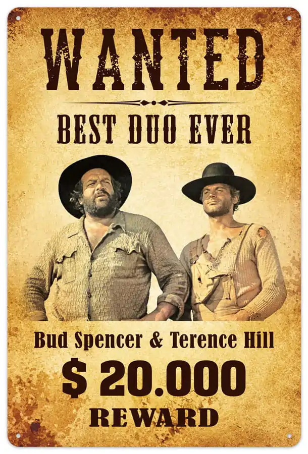 Bud Spencer & Terence Hill Tablă Metalică Wanted 20 x 30 cm poza produsului