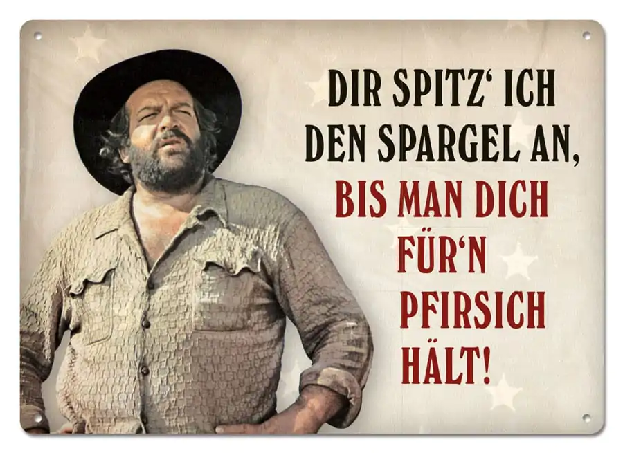 Tablă metalică Bud Spencer Dir spitz' ich den Spargel an,... 10 x 15 cm poza produsului