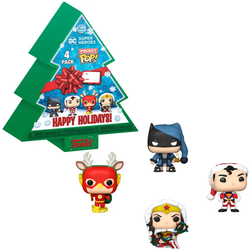 DC Comics Holiday 2022 Figurina de buzunar POP! din vinil, set de 4, cutie de sărbătoare pentru pom, 4 cm poza produsului