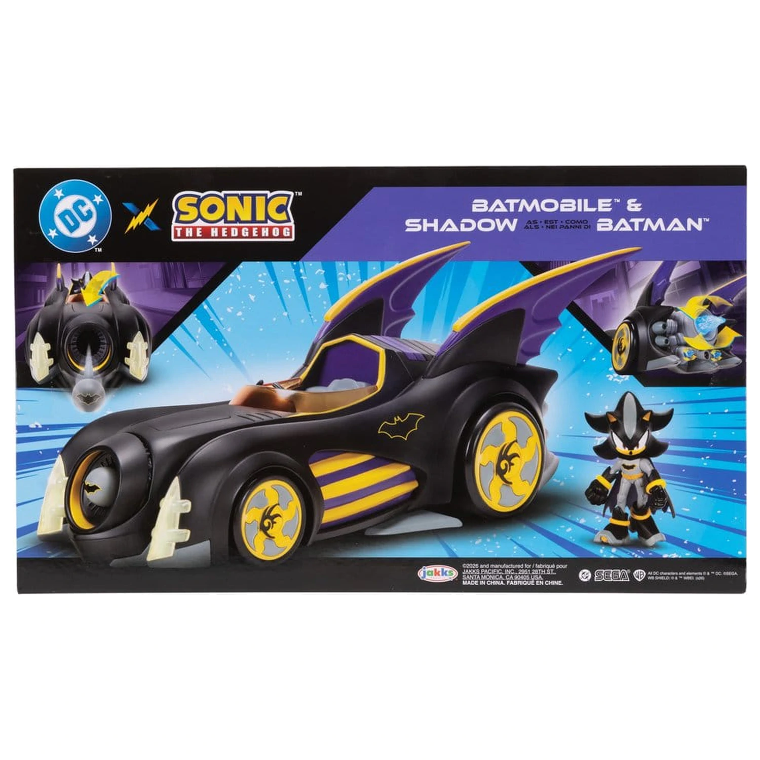 DC x Sonic - The Hedgehog Figurina de actiune cu vehicul Shadow Batman & Batmobile 6 cm poza produsului