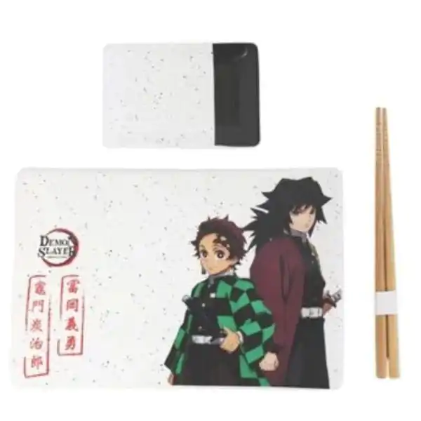 Set de sushi ceramic Demon Slayer cu bețișoare Tanjiro & Giyu poza produsului