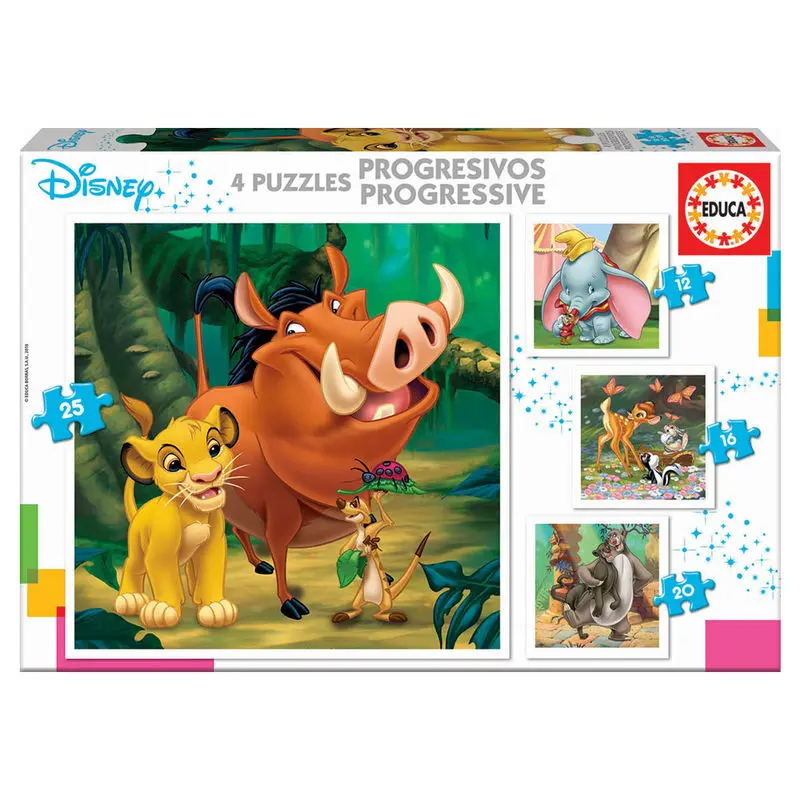 Disney Animals Dumbo + Bambi + Lion King + Jungle Book puzzle 12-16-20-25 piese poza produsului