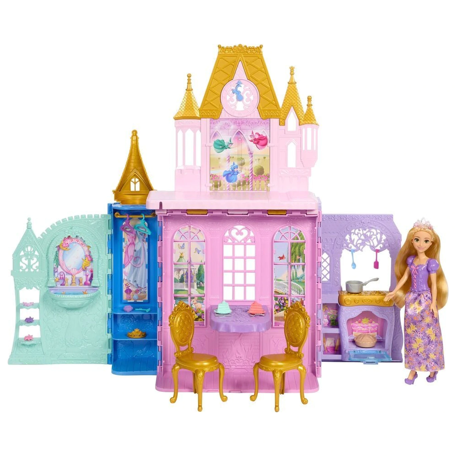 Disney Princess Rapunzel Doll și set de joacă Close & Carry Castle poza produsului