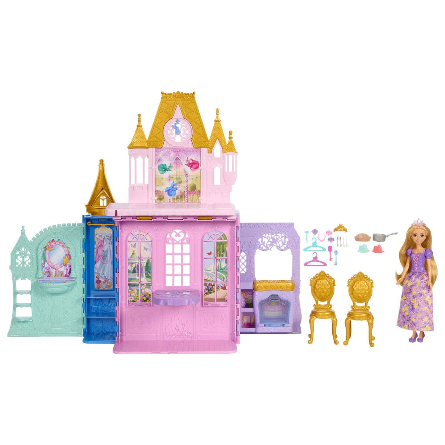 Disney Princess Rapunzel Doll și set de joacă Close & Carry Castle poza produsului