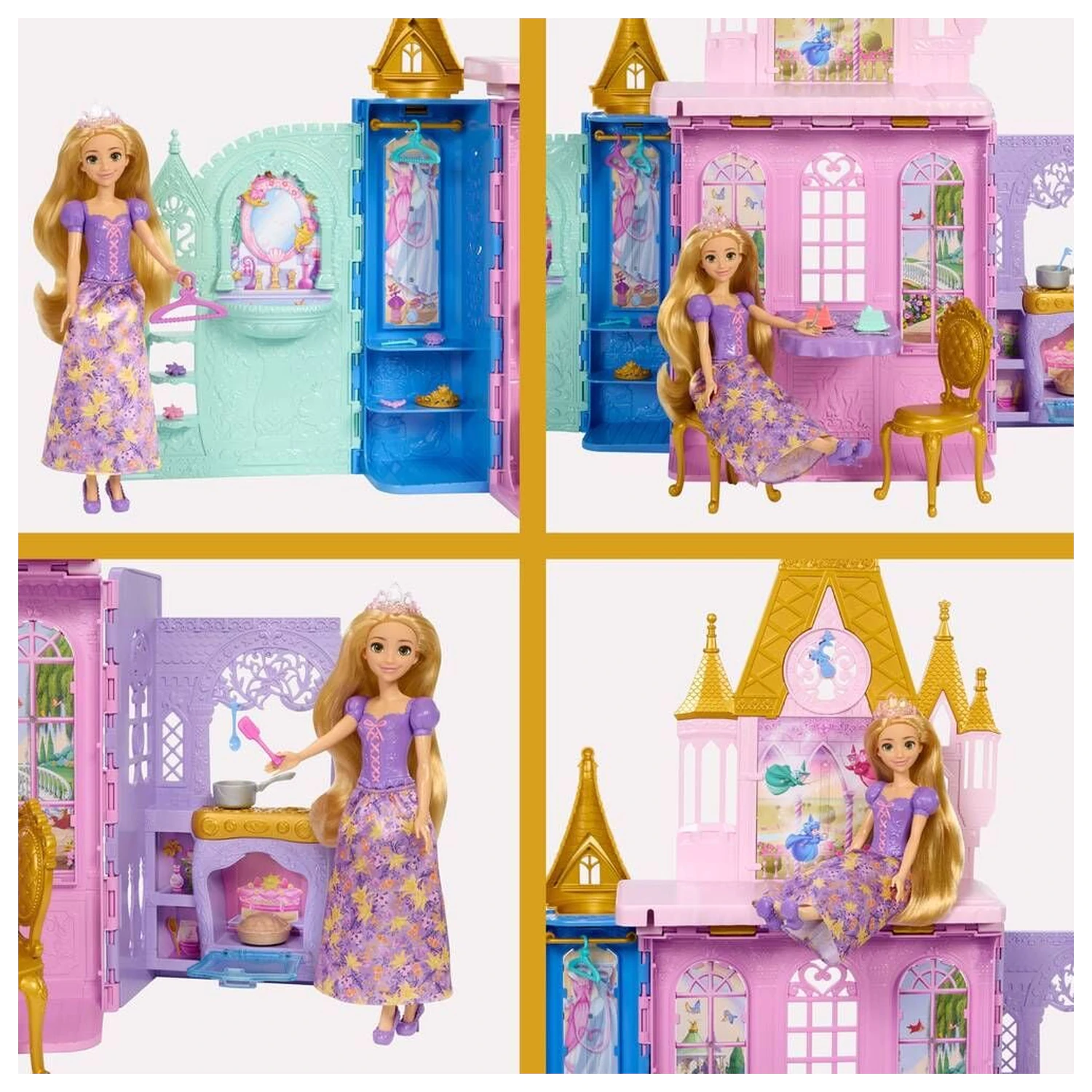 Disney Princess Rapunzel Doll și set de joacă Close & Carry Castle poza produsului