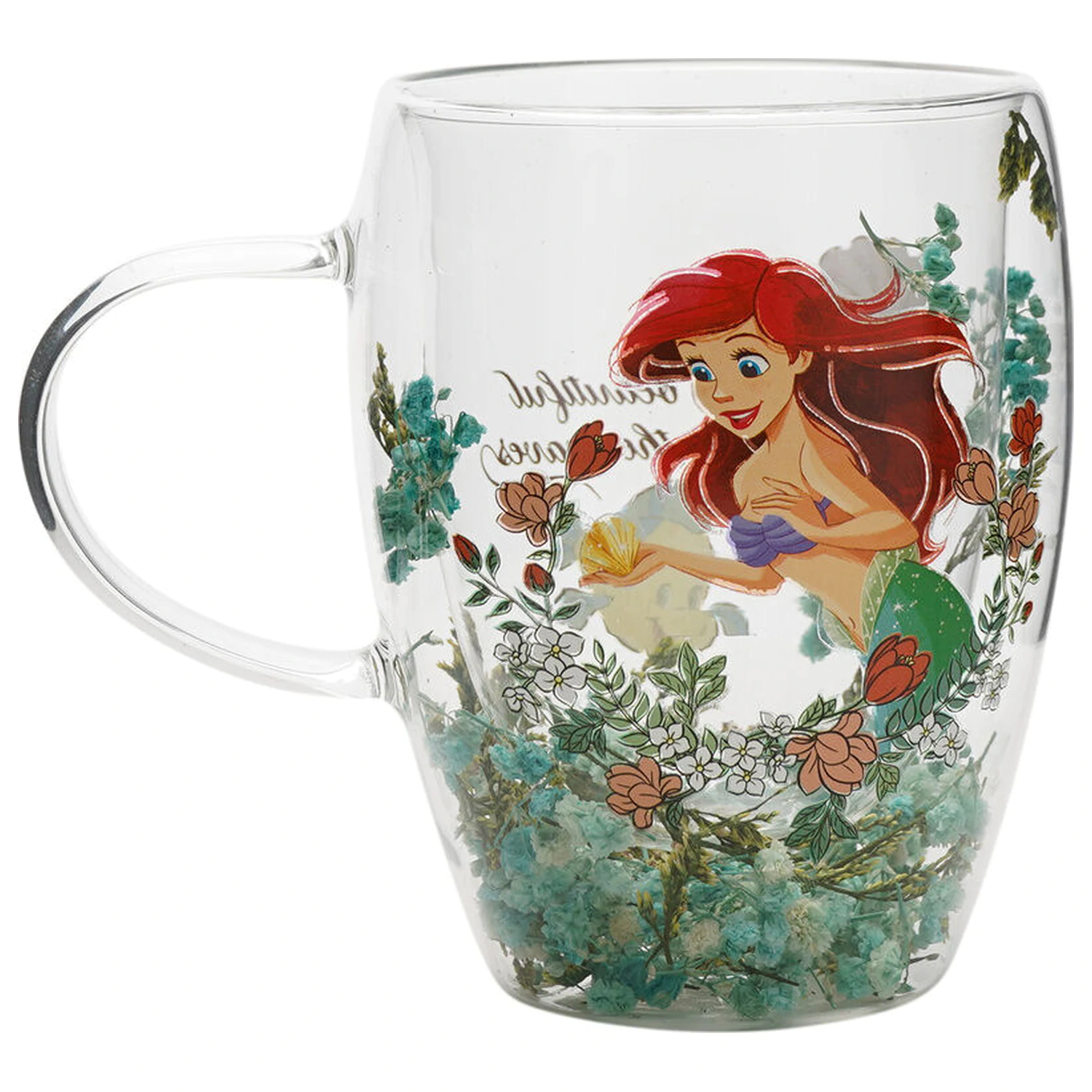 Disney Princess Ariel cană decorativă florală din sticlă 300 ml poza produsului