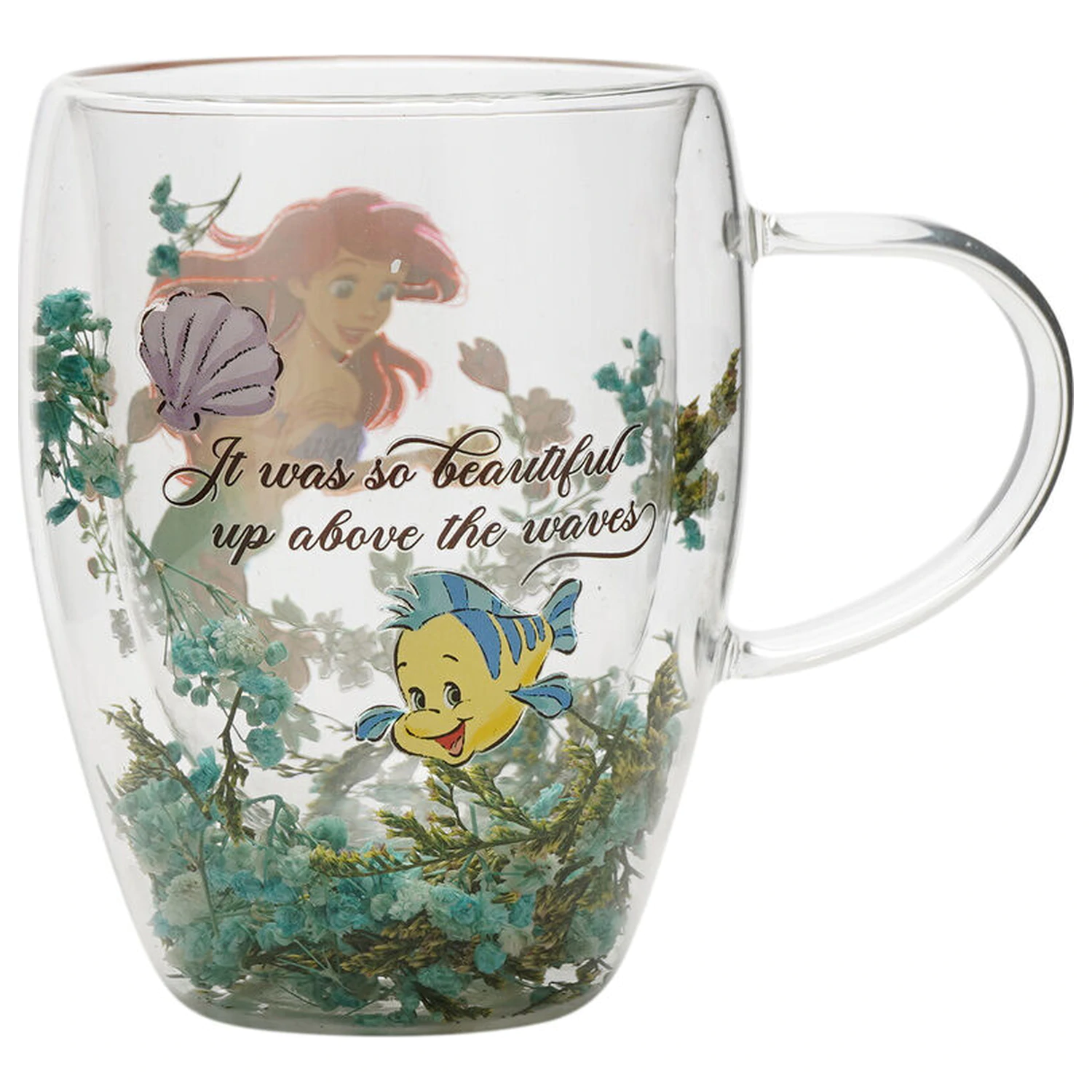 Disney Princess Ariel cană decorativă florală din sticlă 300 ml poza produsului