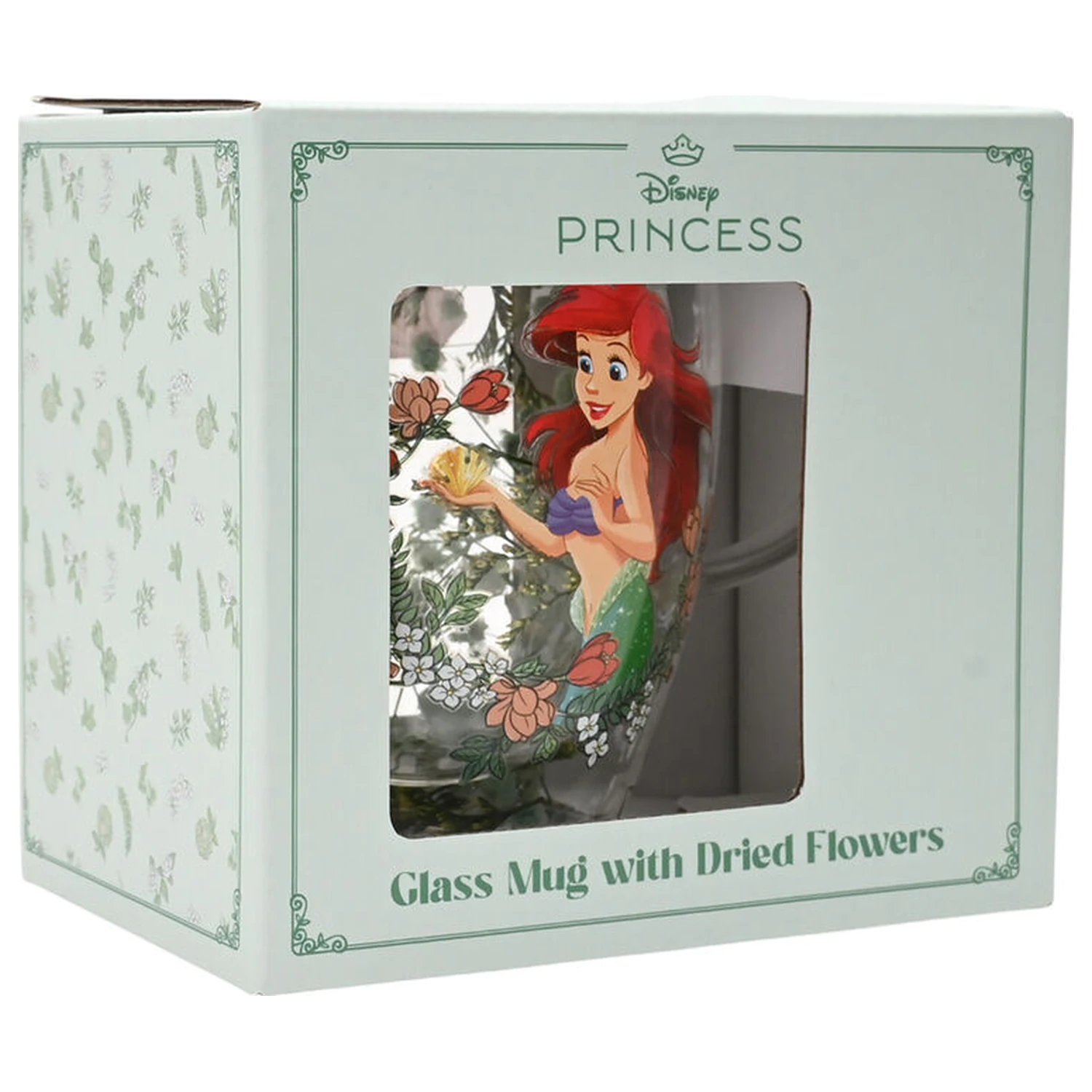 Disney Princess Ariel cană decorativă florală din sticlă 300 ml poza produsului