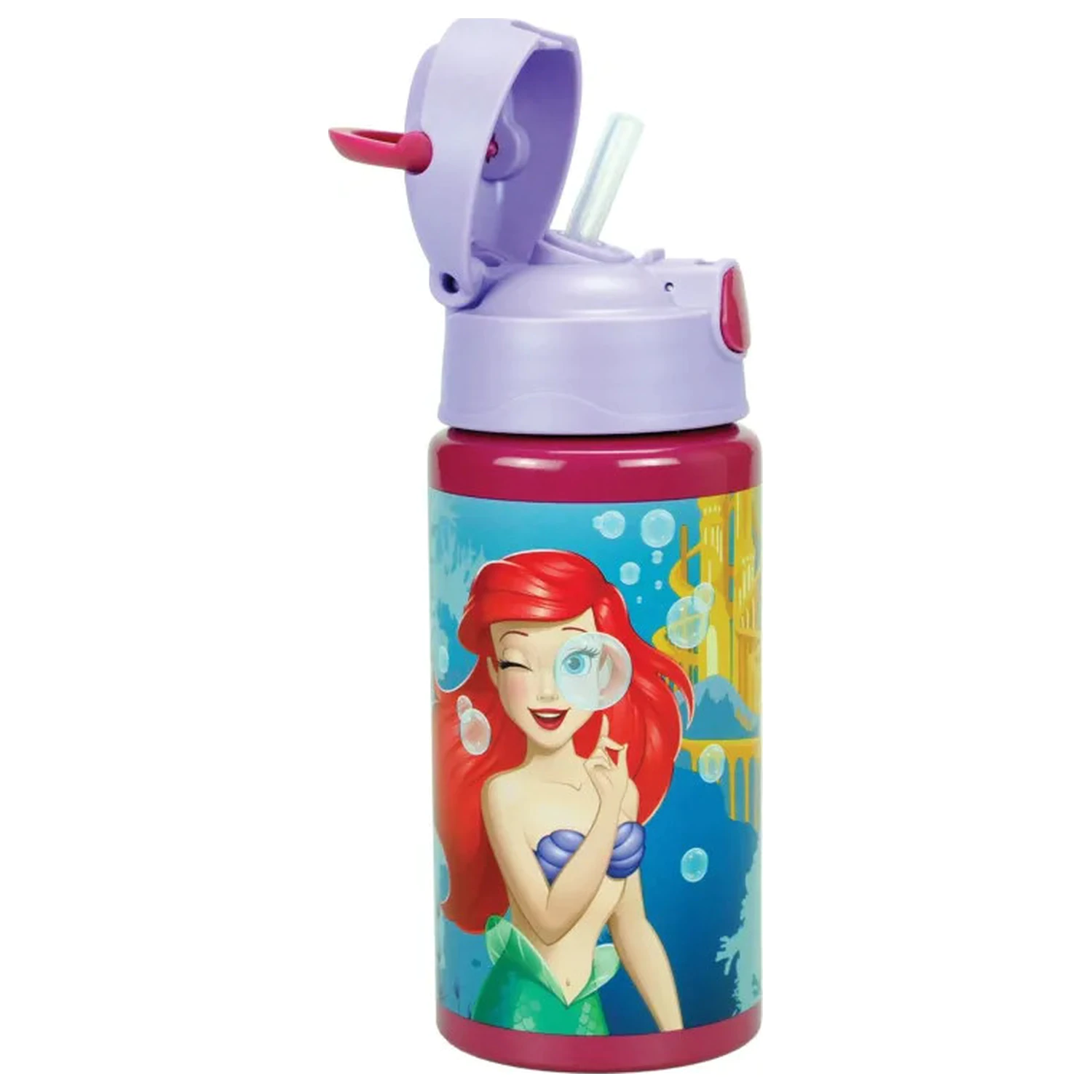 Disney Princess Ariel Fairytale Sticla de apa din aluminiu cu pai si carlig 500 ml poza produsului