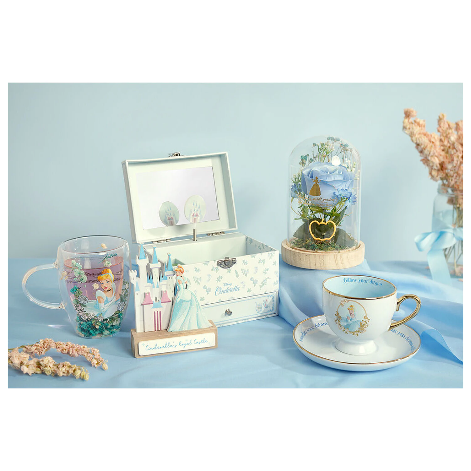 Disney Princess Cinderella Pahar de sticlă cu flori uscate 300 ml poza produsului