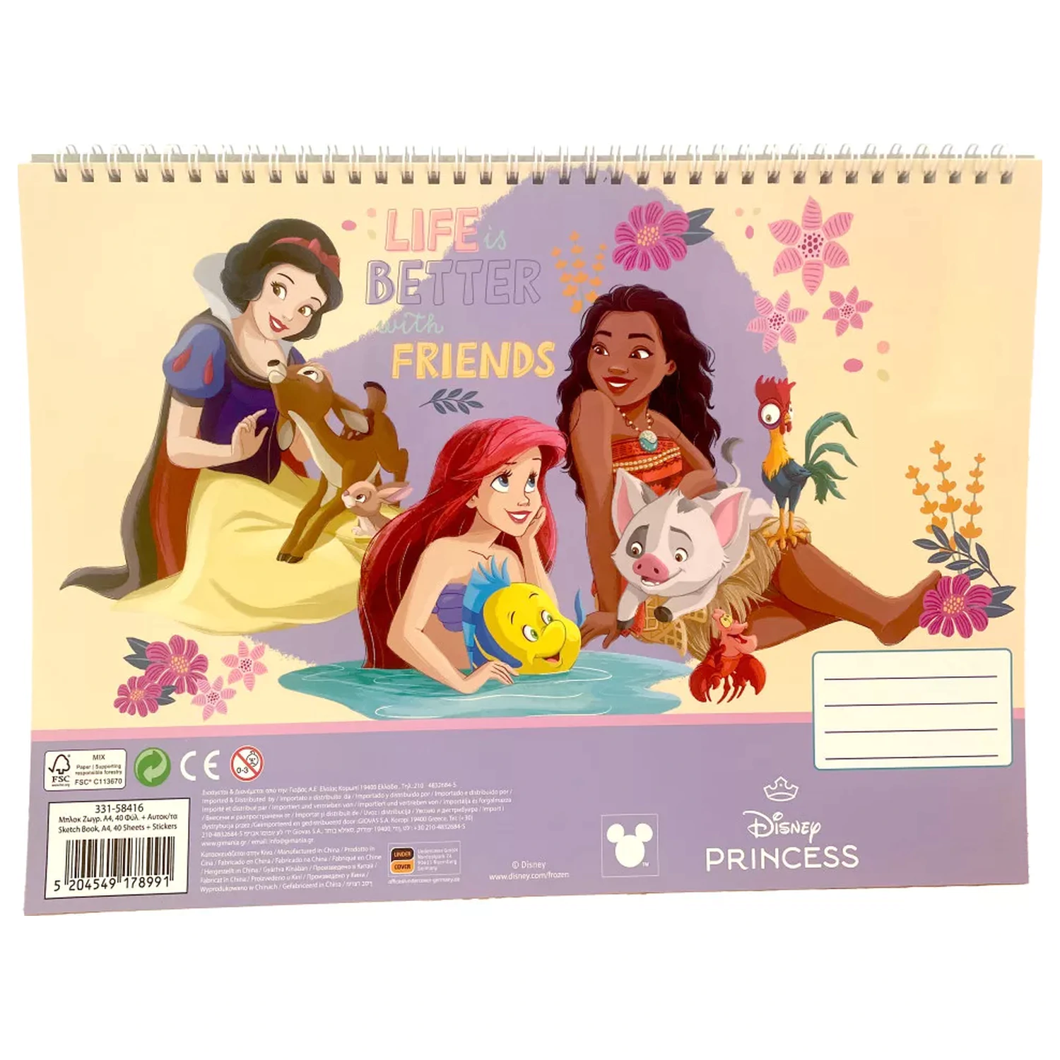 Disney Princesses Life A/4 spiral caiet de schite 40 de coli cu autocolante poza produsului
