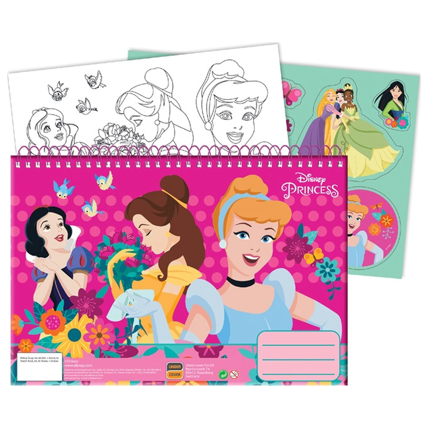 Disney Princess Spring A/4 Caiet de schițe spiralat cu 40 de coli și autocolante poza produsului