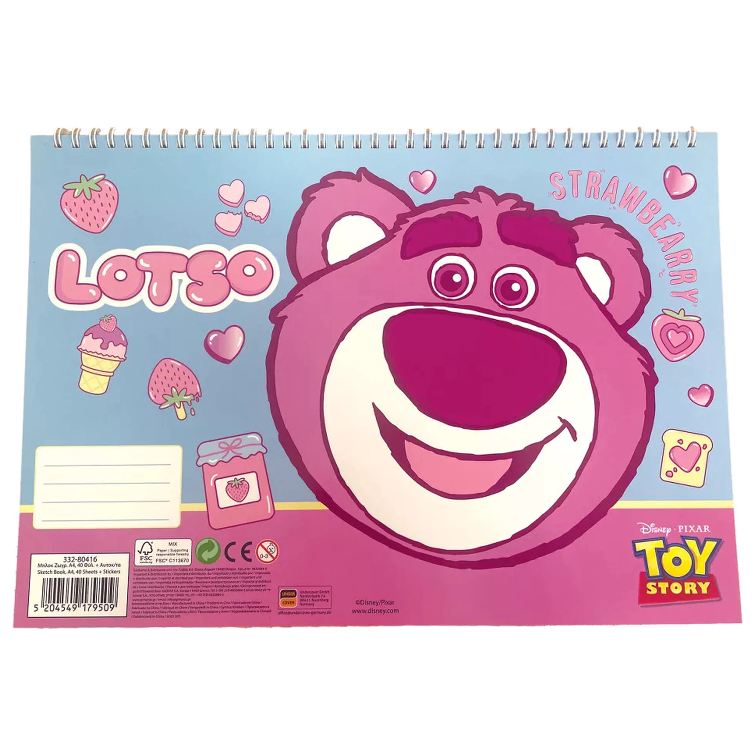 Disney Toy Story Lotso A4 Bloc de desen spiralat 40 coli cu autocolante poza produsului