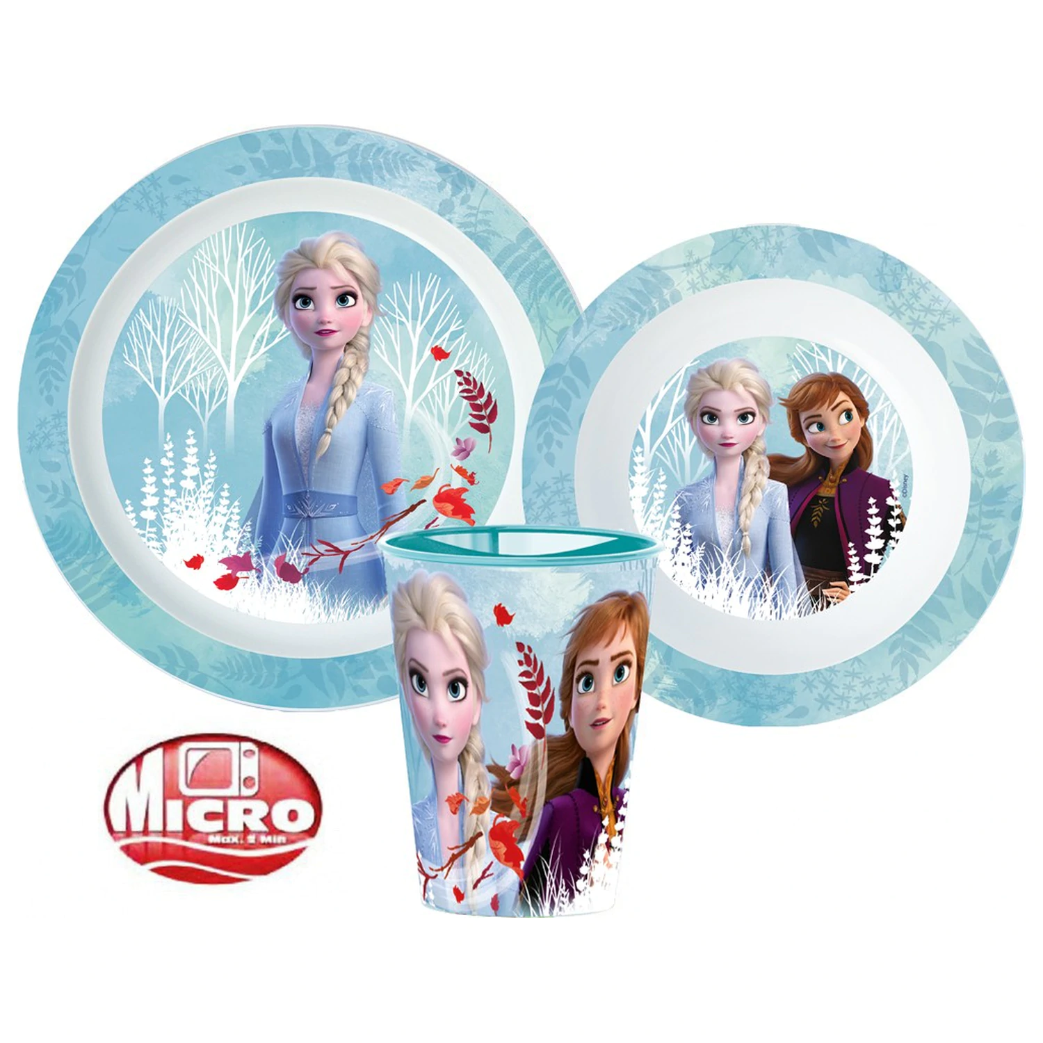 Disney Frozen Blue Forest Set de vesela, Micro Plastic Set, cu Pahar de 260 ml poza produsului
