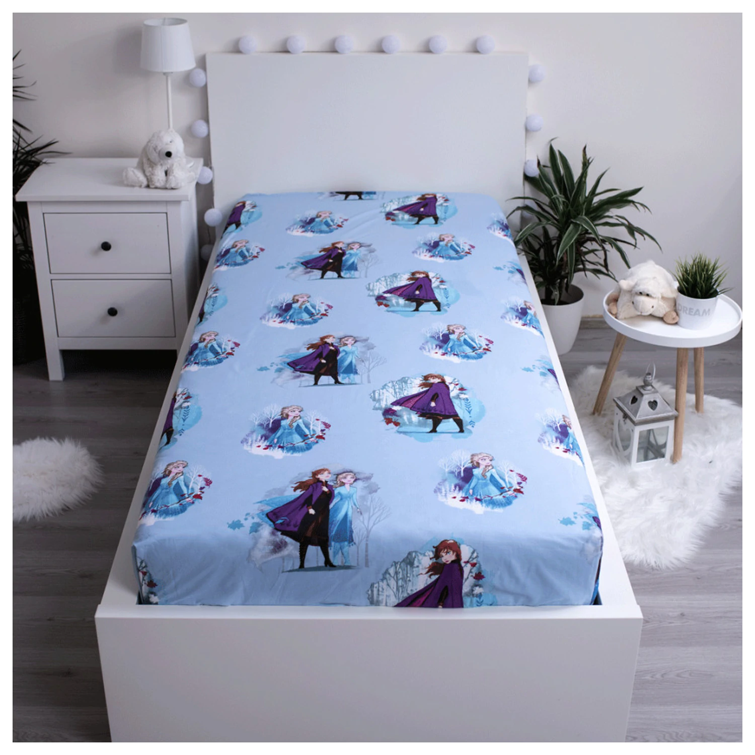 Disney Frozen Blue Leaves Cearsaf de pat cu elastic 90*200 cm poza produsului