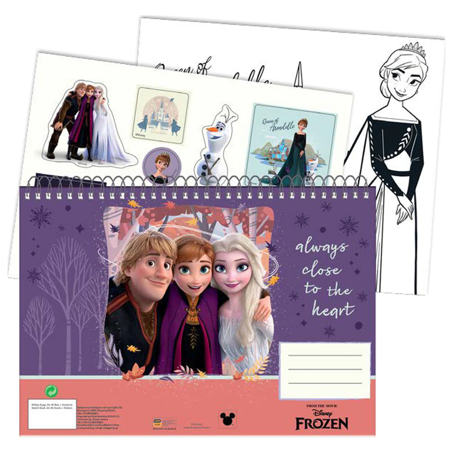 Disney Frozen Heart A/4 Bloc de desen spiralat 40 de foi cu autocolante poza produsului