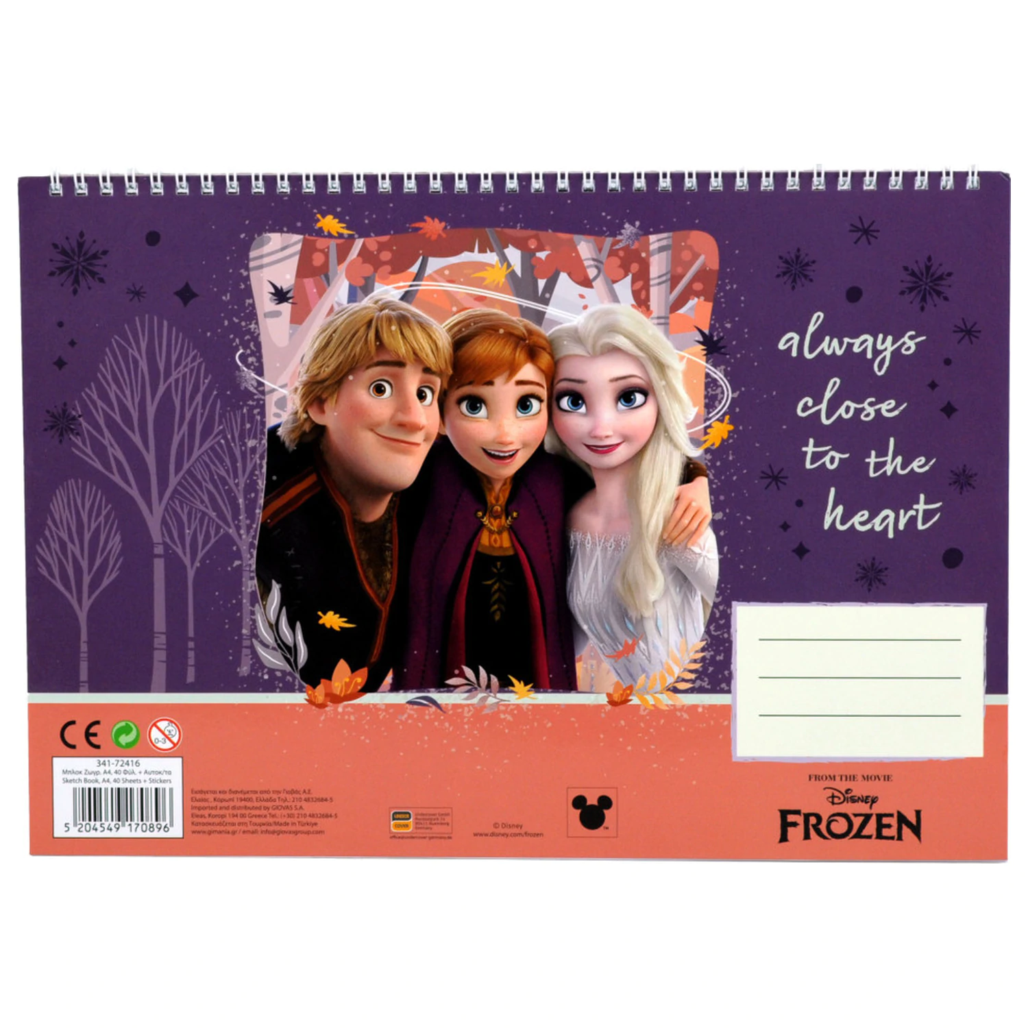 Disney Frozen Heart A/4 Bloc de desen spiralat 40 de foi cu autocolante poza produsului