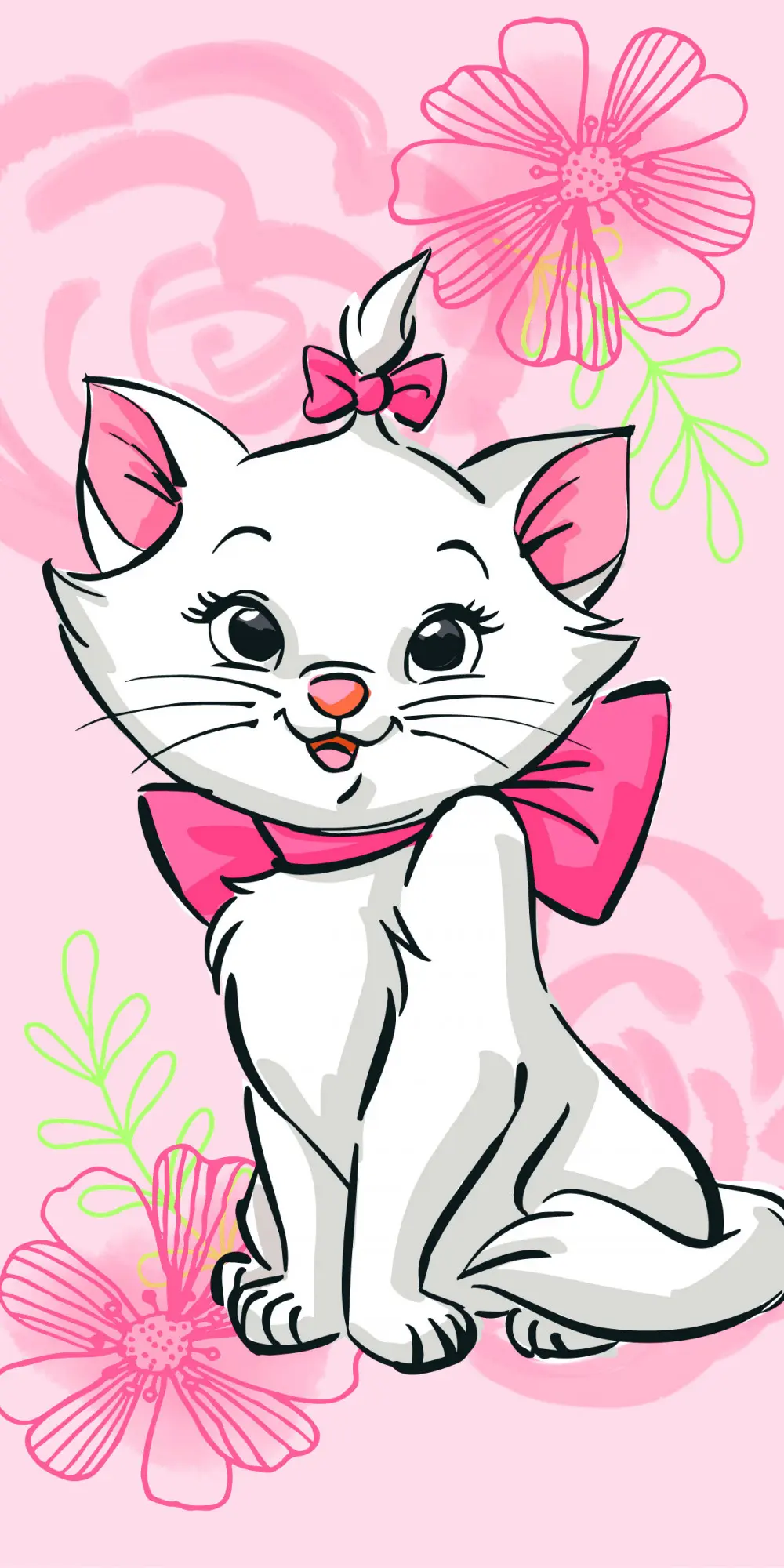 Prosop de baie Disney Marie Cat, prosop de plaja Pink Flower 70*140cm poza produsului