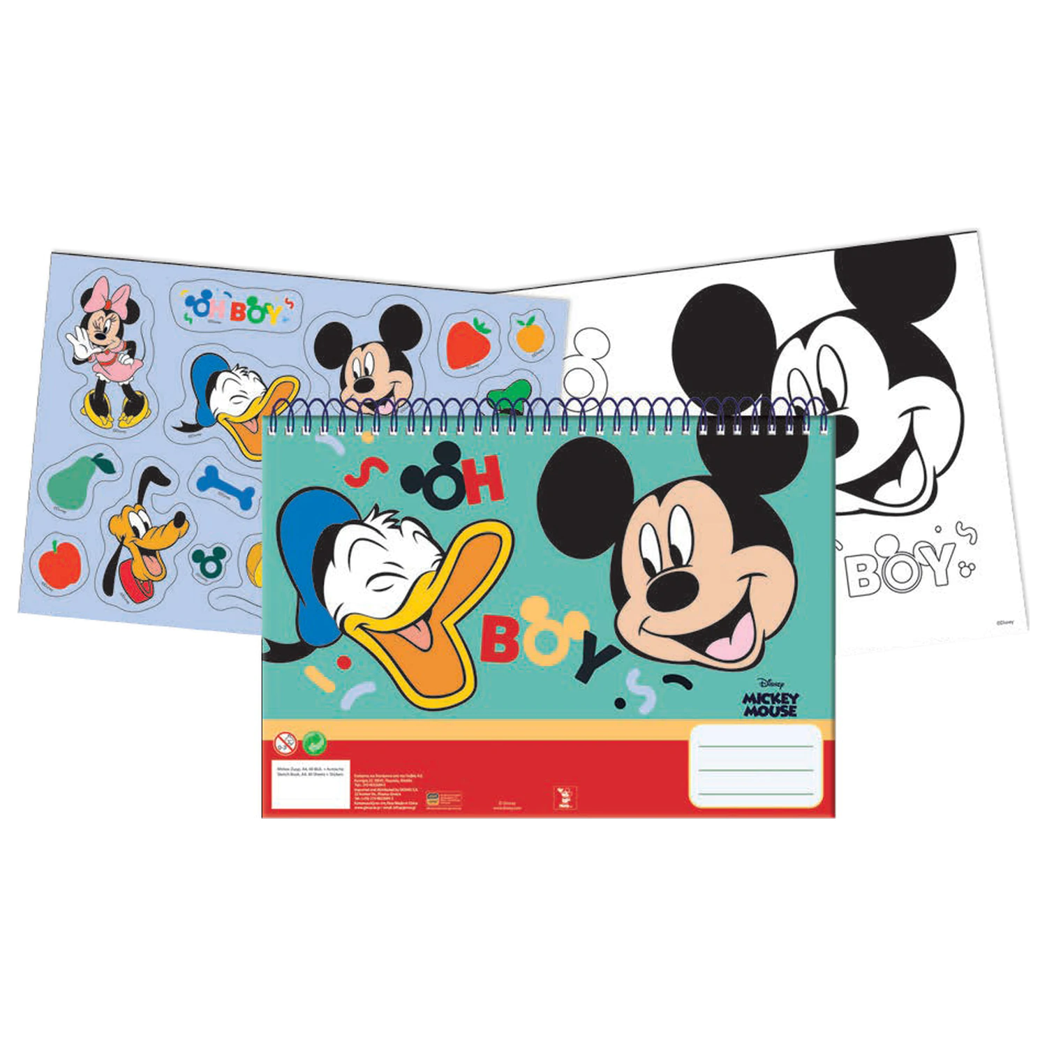Disney Mickey Oh Boy Bloc de desen spiralat A4 cu 40 de coli cu autocolante poza produsului