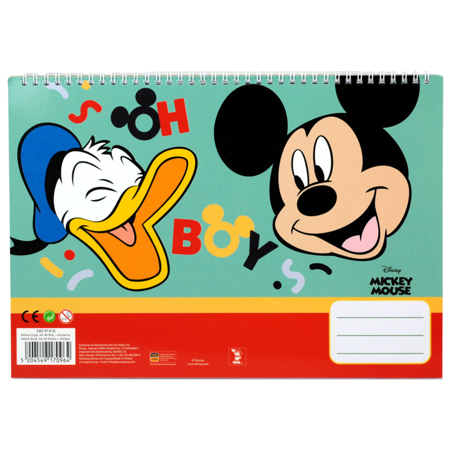 Disney Mickey Oh Boy Bloc de desen spiralat A4 cu 40 de coli cu autocolante poza produsului