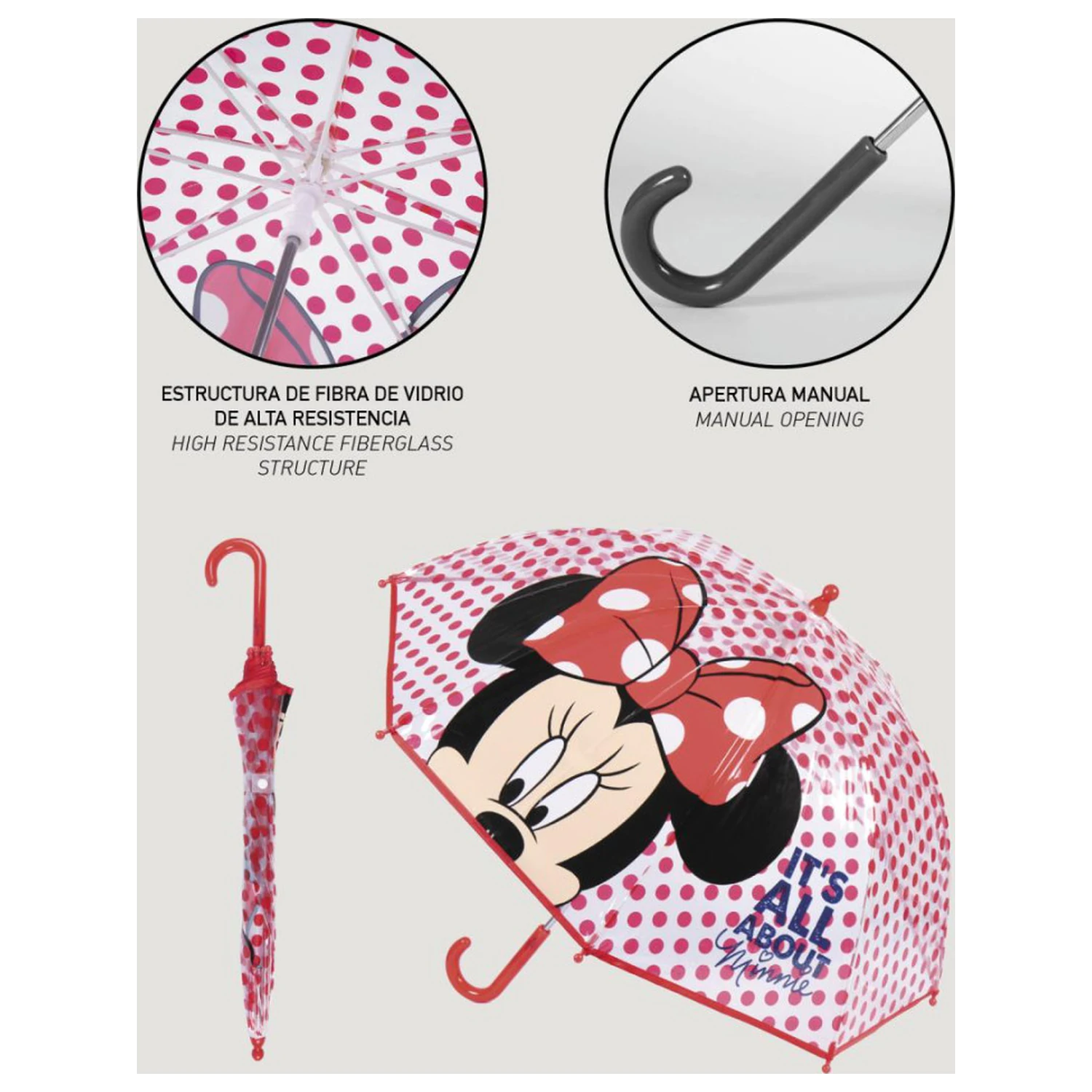 Disney Minnie Dots umbrela transparenta pentru copii Ø71 cm poza produsului