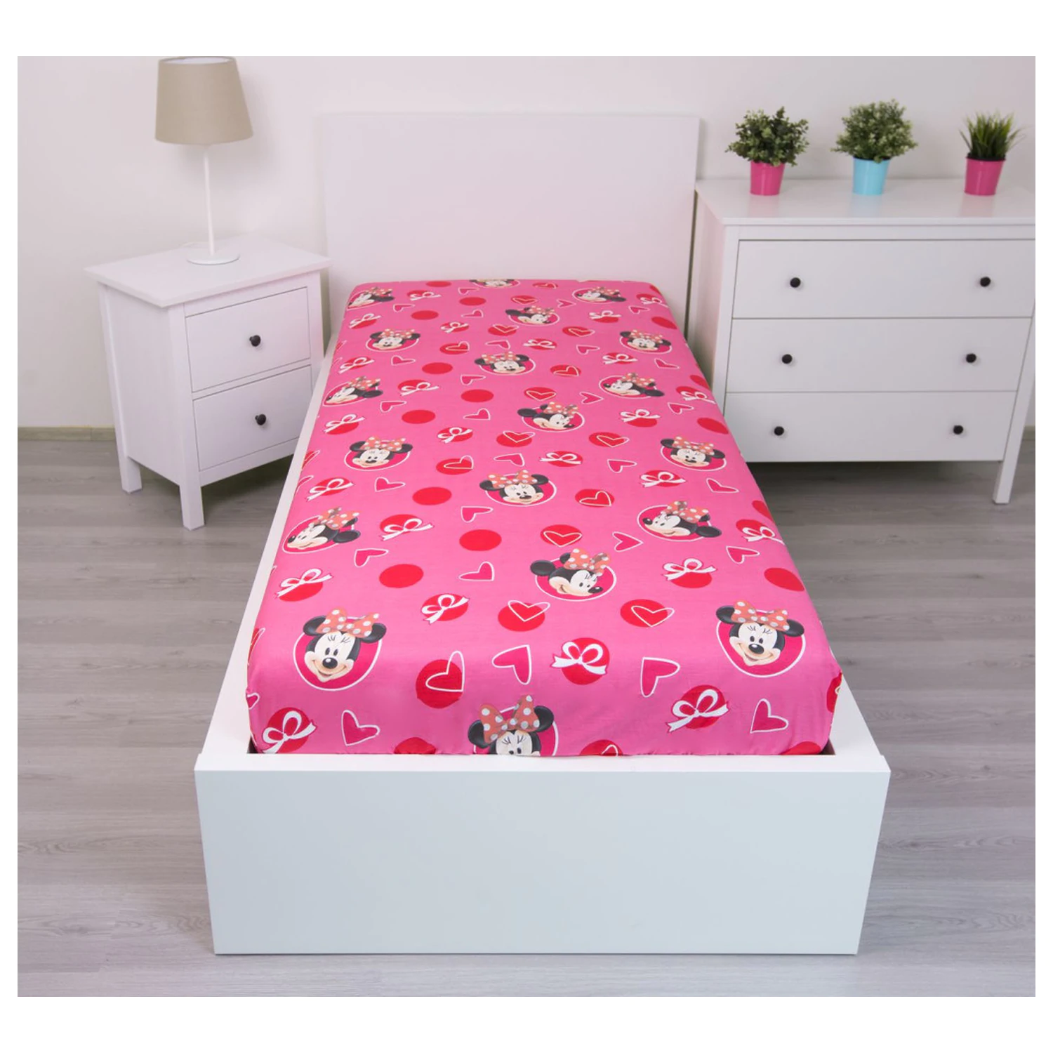 Disney Minnie Hearts Fitted Sheet 90x200 cm poza produsului