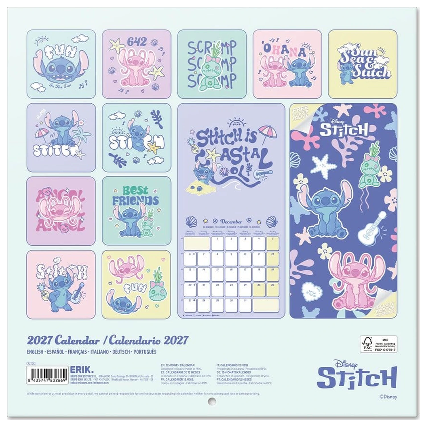 Disney Stitch Calendar de perete 2027 30 x 30 cm poza produsului