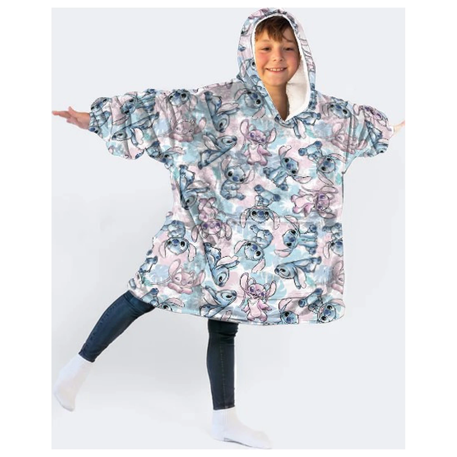 Disney Stitch Angel Pătură Fleece de Pluș cu Glugă Poncho 7-14 Ani poza produsului