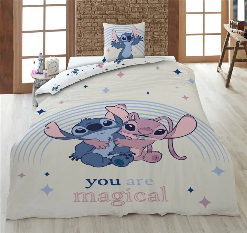 Disney Stitch si Angel lenjerie de pat din policoton de 90 cm poza produsului