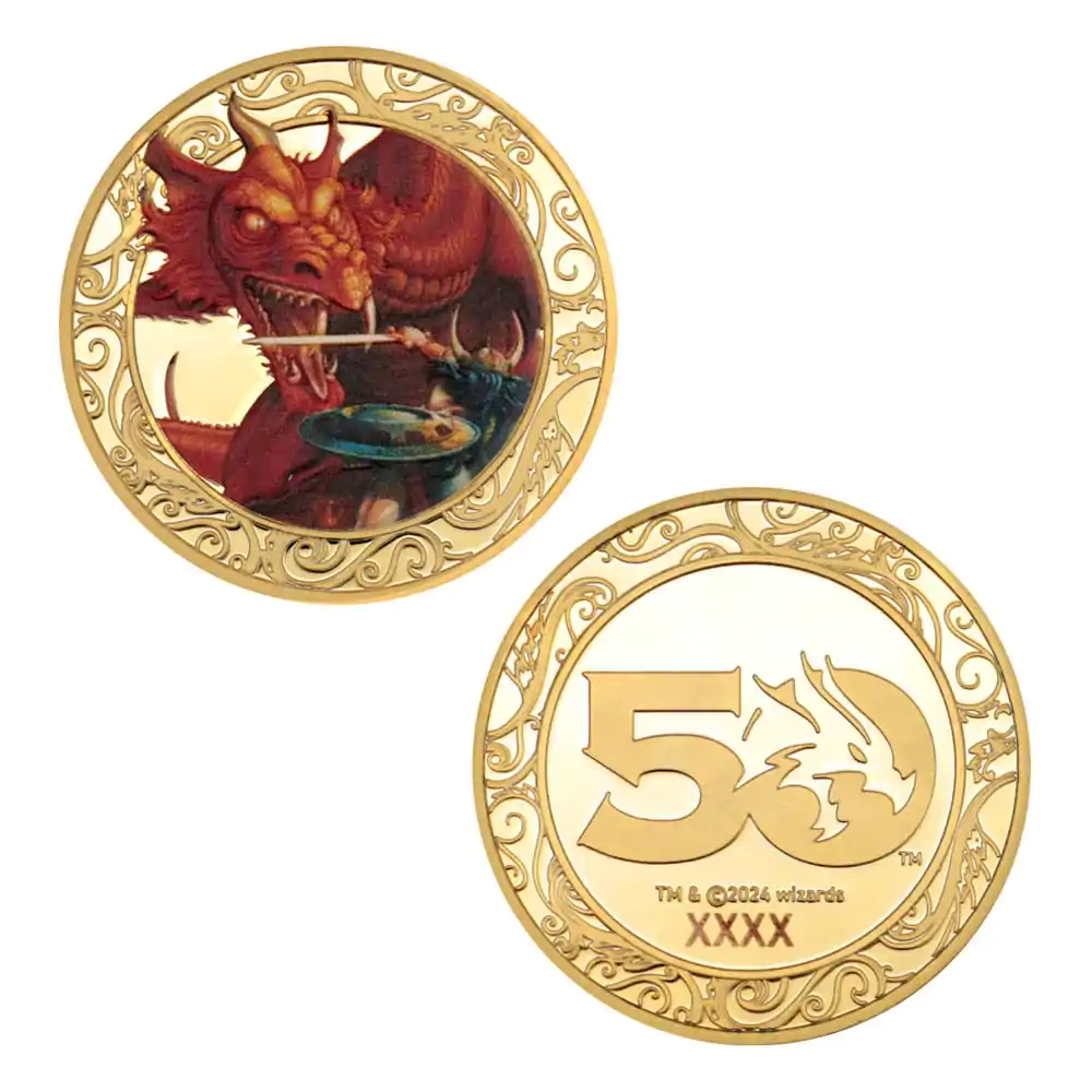 Monedă de colecție Dungeons & Dragons Aniversare 50 cu Imprimare Color Placată cu Aur 24k Ediție 4 cm poza produsului