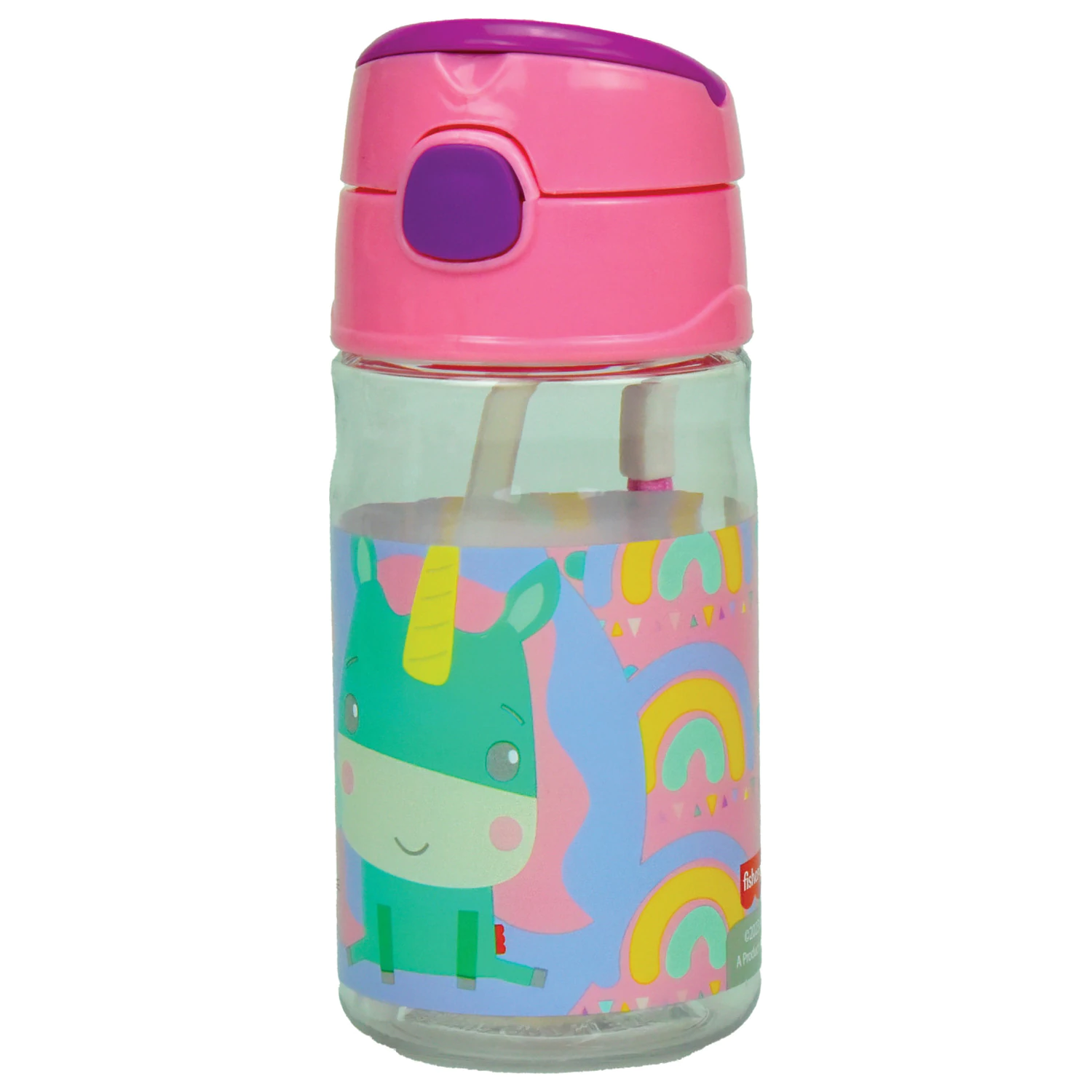 Fisher-Price Animals Unicorn Cute Plastic Sticla cu pai cu carlig 350 ml poza produsului