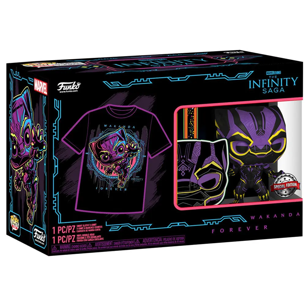 Funko POP & tricou Marvel Wakanda Forever figurină Pantera Neagră & cutie tricou Exclusiv poza produsului