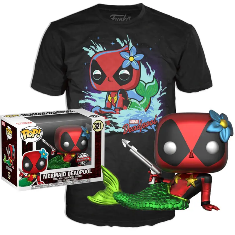 Figurină Funko POP! & cutie tricou Marvel Deadpool Mermaid Exclusiv poza produsului