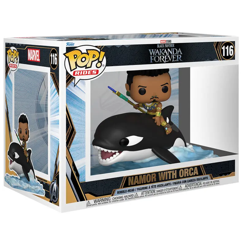 Black Panther: Wakanda Forever POP! Rides Figurina Super Deluxe de Vinil Namor cu Orca 15 cm poza produsului