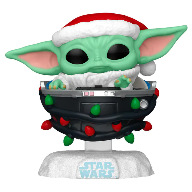 Figurină Funko POP Star Wars Grogu cu căciulă de Moș Crăciun în cărucior poza produsului