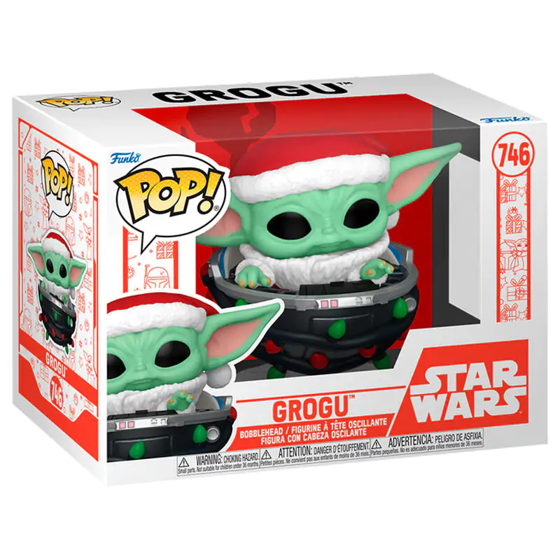 Figurină Funko POP Star Wars Grogu cu căciulă de Moș Crăciun în cărucior poza produsului