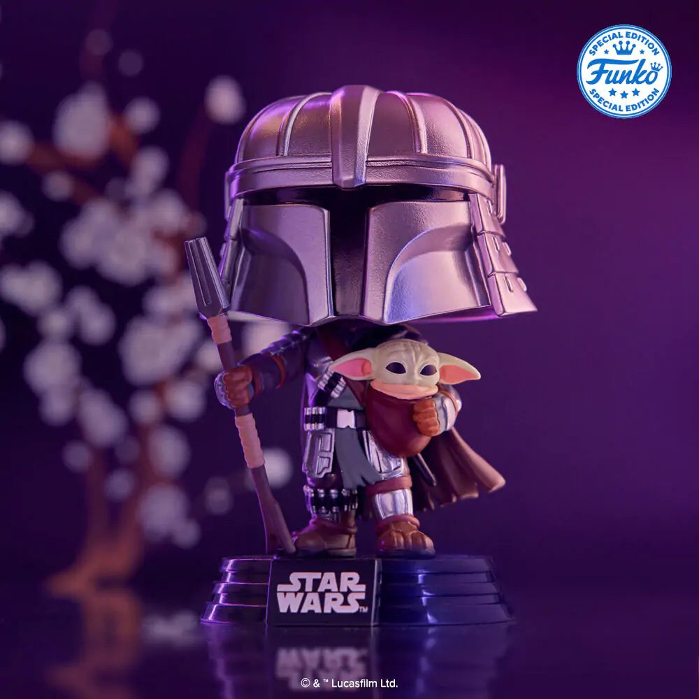 Figurină Funko POP Star Wars Impressions Mandalorian with Grogu Exclusive poza produsului