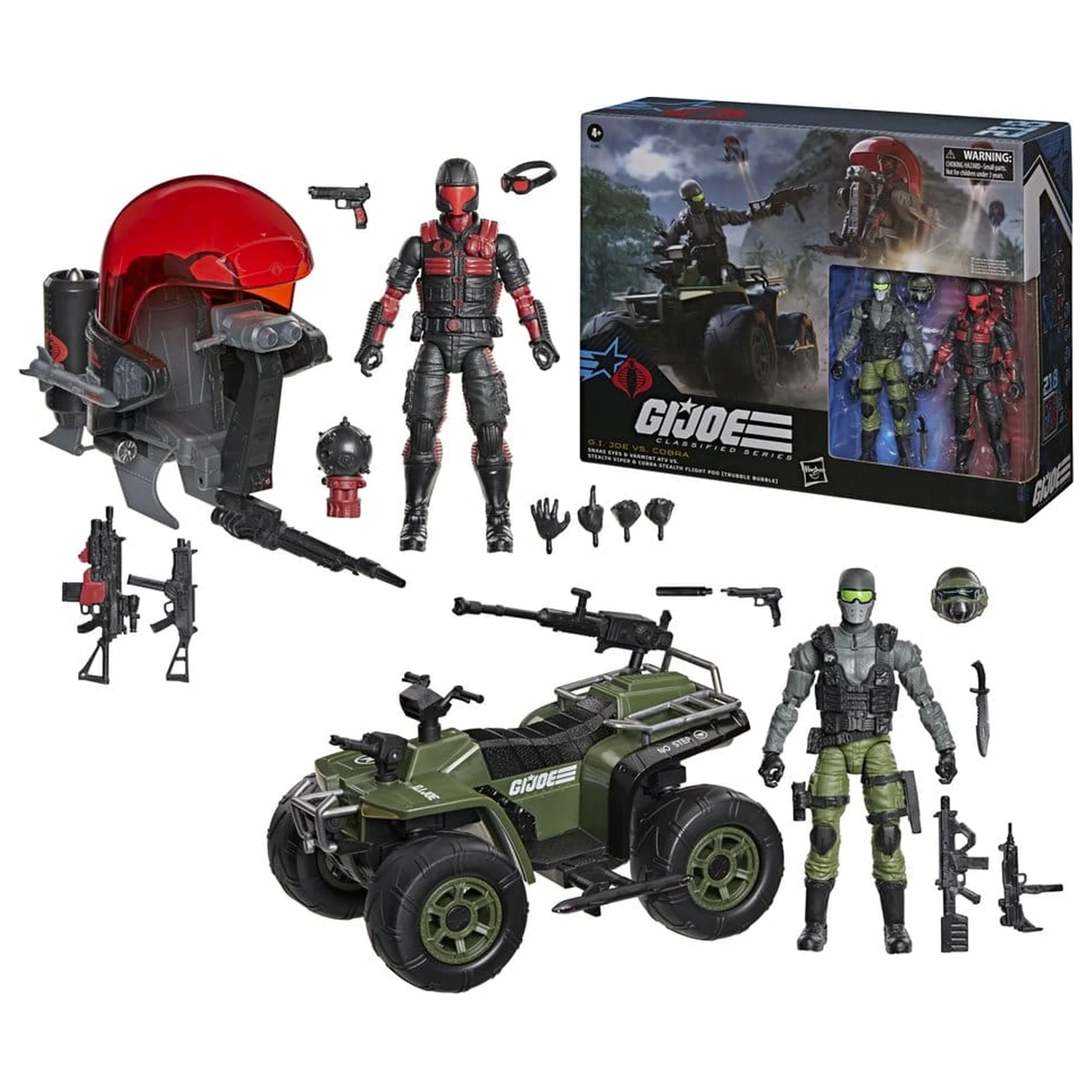 G.I. Joe Classified Series Figurina de actiune & Set vehicul Snake Eyes & Varmint ATV vs. Stealth Viper & Cobra Stealth Flight Pod (Trubble Bubble) 15 cm poza produsului