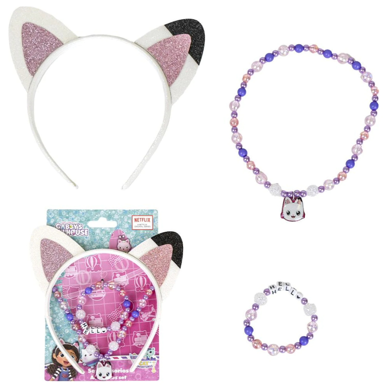 Gabi's Dollhouse Cat Ears Jewelry and Headband Set poza produsului