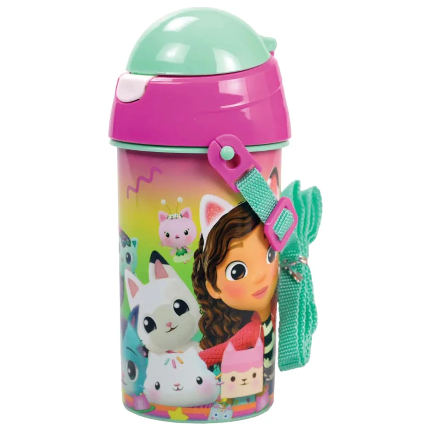 Gabby's Dollhouse sticla de apa din plastic cu pai, cu nuante ce se estompeaza, cu agatatoare, 500 ml poza produsului
