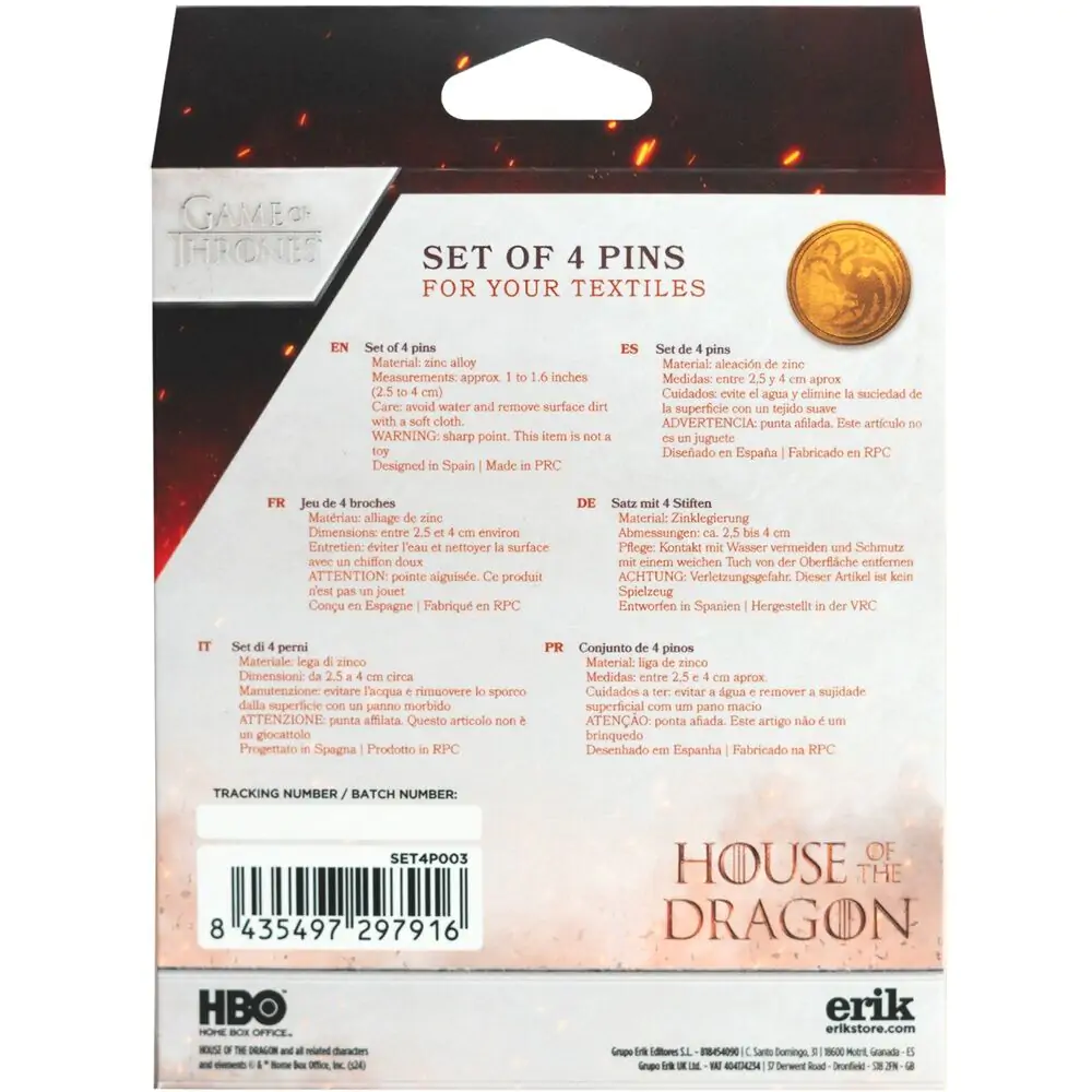 Game of Thrones House of the Dragon set de 4 pini poza produsului