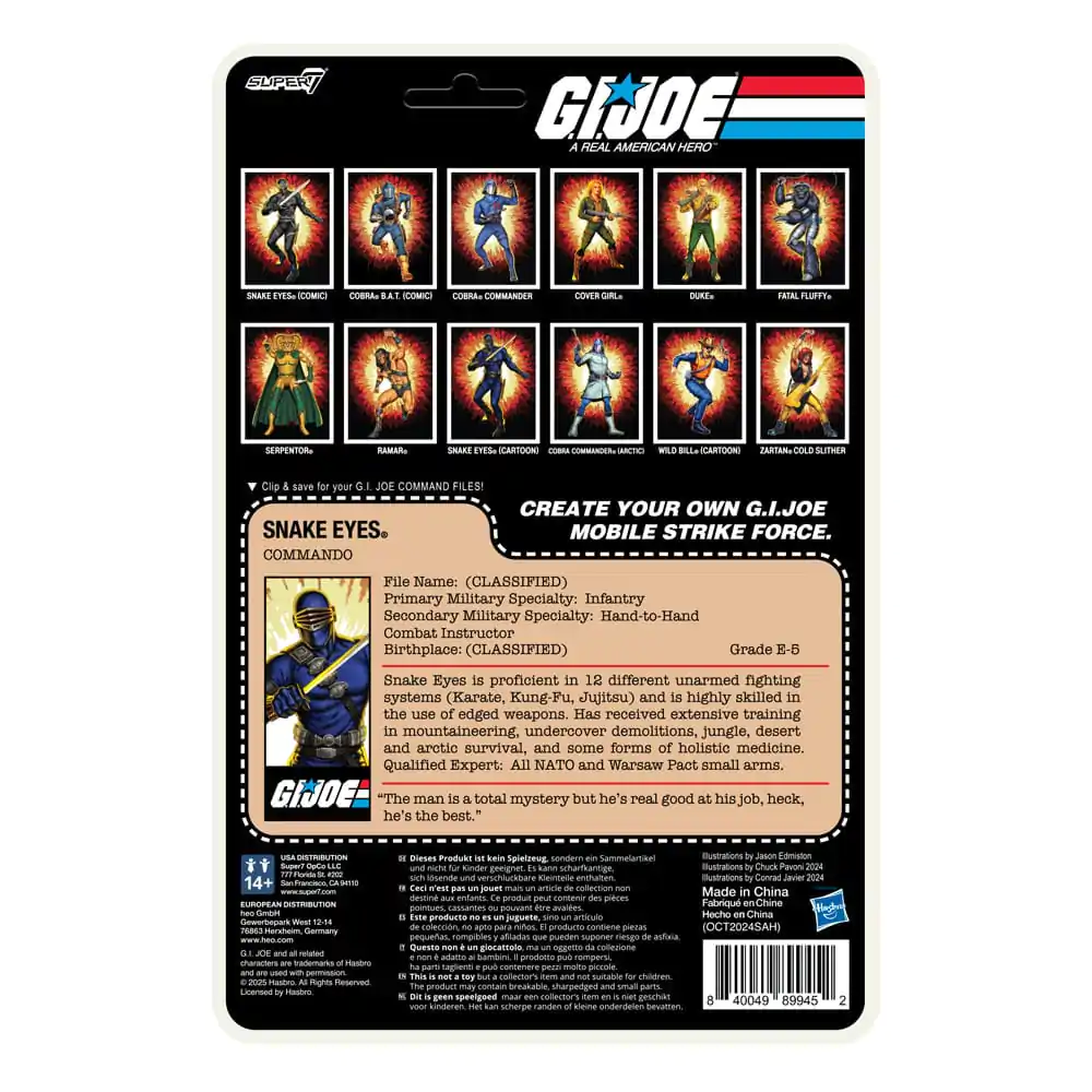 Figurină de acțiune GI Joe ReAction+ Wave 3 Snake Eyes (Cartoon) 10 cm poza produsului